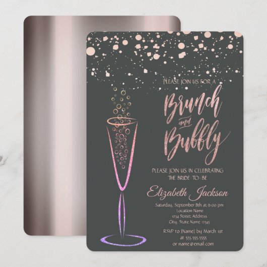 Roze Gouden Stippen Champagneglas Bruidsdouche Kaart (Voorkant / Achterkant)