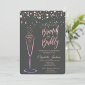 Roze Gouden Stippen Champagneglas Bruidsdouche Kaart (Staand voorkant)