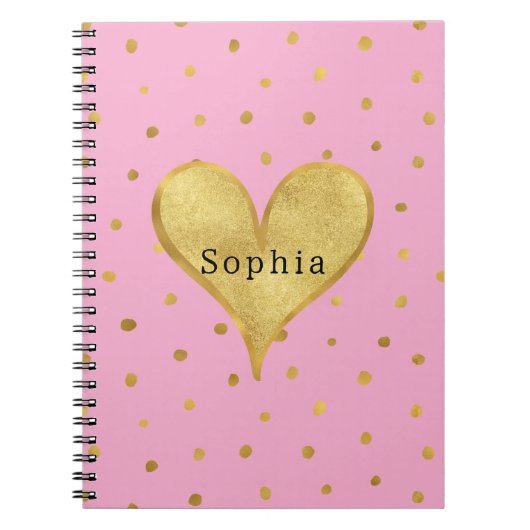 Roze Gouden Stippen Hart Notitieboek (Voorkant)