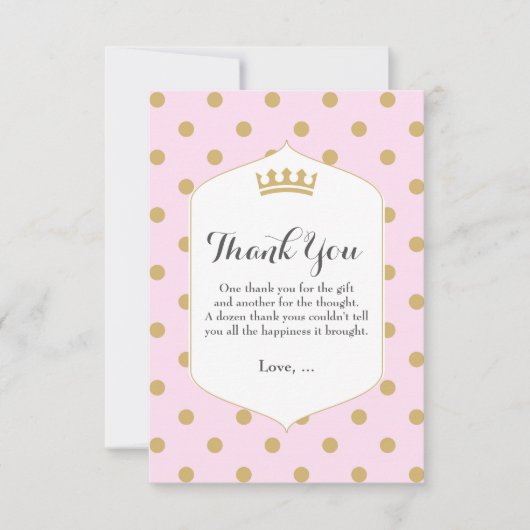 Roze & Gouden Stippen Koninklijke Kroonprinses Bed Bedankkaart (Voorkant)
