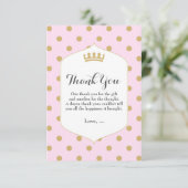 Roze & Gouden Stippen Koninklijke Kroonprinses Bed Bedankkaart (Staand voorkant)