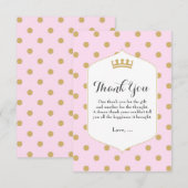 Roze & Gouden Stippen Koninklijke Kroonprinses Bed Bedankkaart (Voorkant / Achterkant)