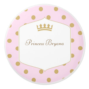 Roze & Gouden Stippen Prinsessenkroon Kaptafel Keramische Knop