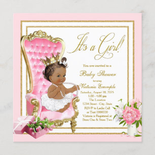 Roze Gouden Stoel Etnische Prinses Parel Baby Show Kaart