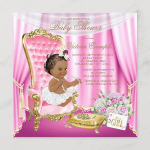 Roze Gouden Stoel Etnische Prinses Parel Baby Show Kaart