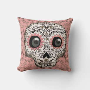 Roze & Gouden Suiker Skull & Lieve Whimsical Harte Kussen