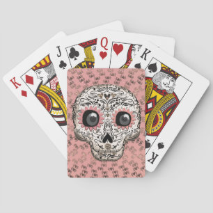 Roze & Gouden Suiker Skull & Malle Hartjes Pokerkaarten