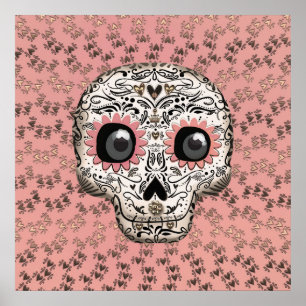 Roze & Gouden Suiker Skull & Schattige Whimsical H Poster