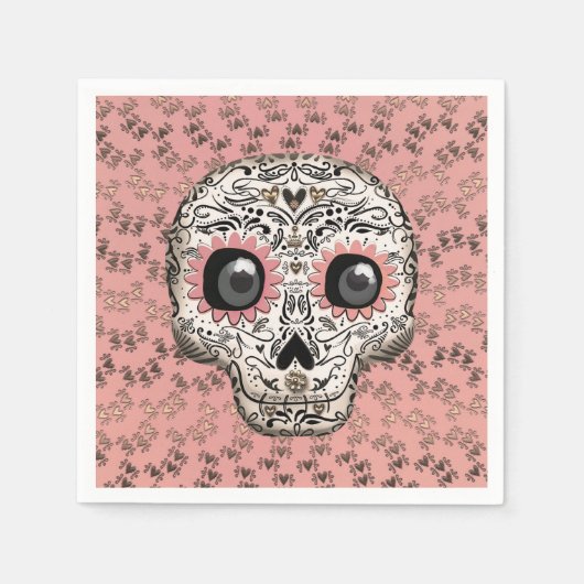 Roze & Gouden Suiker Skull Whimsical Cute Feest Servet (Voorkant)