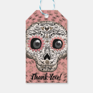 Roze & Gouden Suiker Skull Whimsical Lief Partij Cadeaulabel