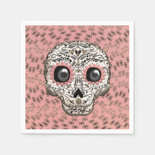 Roze & Gouden Suiker Skull Whimsical Lieve Feestje Servet