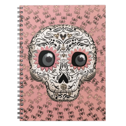 Roze & Gouden Suiker Skull Whimsical Schattig Notitieboek (Voorkant)