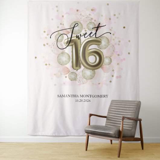 Roze Gouden Sweet 16 Achtergrond Wandkleed (In situ)