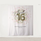 Roze Gouden Sweet 16 Achtergrond Wandkleed (Voorkant)