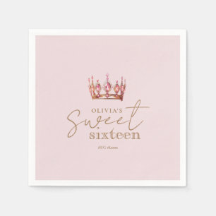 Roze & Gouden Sweet 16 Kroon Papieren Servet