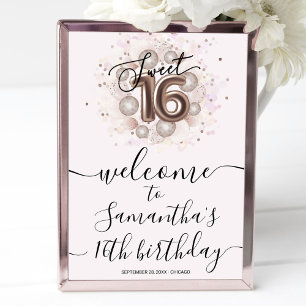 Roze Gouden Sweet 16 Verjaardagsballonnen Roze Wel Poster
