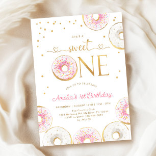 Roze Gouden Sweet One Donuts 1e Verjaardag Kaart