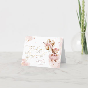 Roze Gouden Teddy Beer Ballon Baby Meisje Dank U Bedankkaart