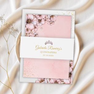 Roze Gouden Tiara Quinceañera Uitnodigingen Wikkel