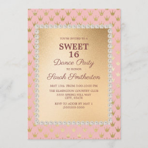 Roze Gouden Tiara Sweet 16 Feestje Kaart