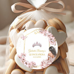 Roze Gouden Tiara Vlinder Quinceañera Ronde Sticker