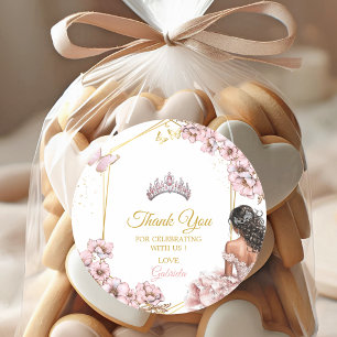 Roze Gouden Tiara Vlinder Quinceañera Ronde Sticker