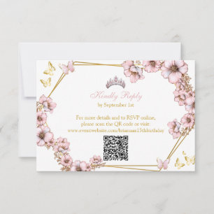 Roze Gouden Tiara Vlinder Quinceañera RSVP Kaartje