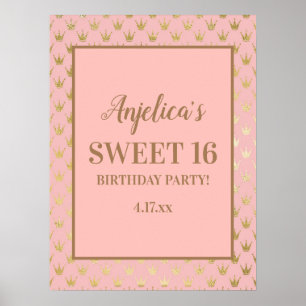 Roze Gouden Tiaras Meisjes Sweet 16 Poster