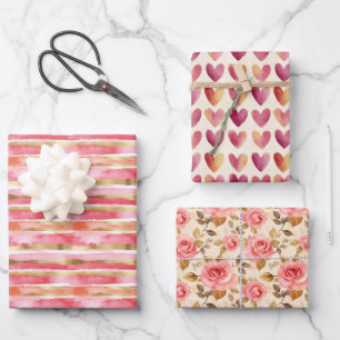 Roze & Gouden Trio  Inpakpapier Vel