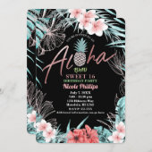 Roze Gouden Tropische Ananas Aloha Luau Sweet 16 Kaart (Voorkant / Achterkant)