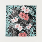 Roze Gouden Tropische Elegante Botanische Eiland L Wandkleed (Voorkant)