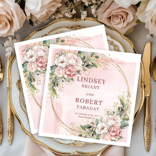 Roze Gouden Trouw Bloemige Groene Goud Glitter Servet