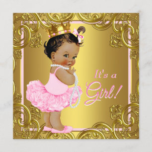 Roze Gouden Tutu Etnische Prinses Baby Shower Kaart