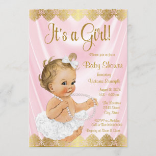 Roze Gouden Tutu Parel Baby Shower Kaart