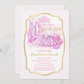 Roze Gouden Tutu Prinses Sip en Bekijk Uitnodiging (Voorkant / Achterkant)