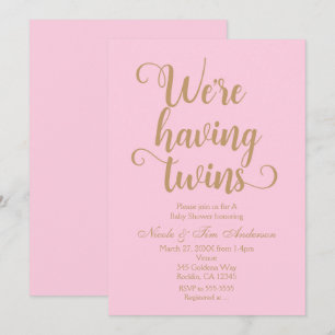 Roze & Gouden Tweeling Baby Shower Uitnodigingen