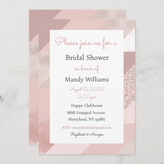 Roze Gouden Uitnodiging, Baby, Bruiloft, Verjaarda Kaart (Voorkant / Achterkant)