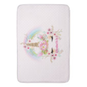 Roze Gouden UNICORN Regenboog Bloemen Meisjes NAAM Badmat (Voorkant Verticaal)