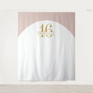 Roze Gouden Verjaardags Aangepaste Boog Foto Achte Wandkleed