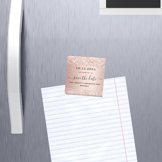 Roze gouden verjaardags save the date magneet