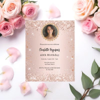 Roze gouden verjaardagsuitnodiging met diamant en