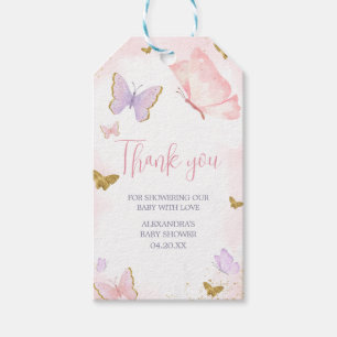 Roze Gouden Vlinder Lente Favor Tags Cadeaulabel
