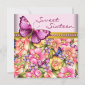 Roze Gouden Vlinder Roze Goud Zoete 16 Verjaardag Kaart (Voorkant)