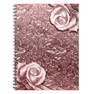 Roze Gouden Vloeibare Chroom Metallic Bloemrozen Notitieboek