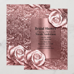 Roze Gouden Vloeibare Chroom Metallic Bruidsdouche Kaart