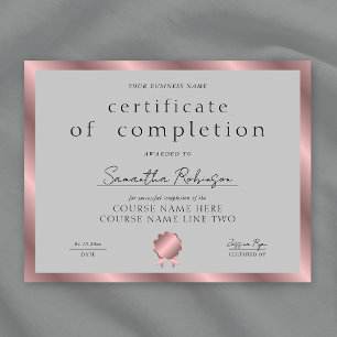 Roze Gouden Voltooiingscertificaat Bedrijfsaward