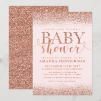 Roze Gouden Vos Glitter Baby Shower Uitnodiging