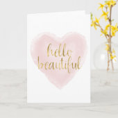 Roze Gouden Waterverf Hallo Kaart (Gele Bloem)