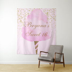 Roze & Gouden Watte Suikers Feestelijke Sweet 16 A Wandkleed