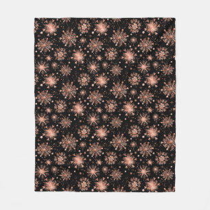 Roze Gouden Wintervlokken op Zwart Fleece Deken